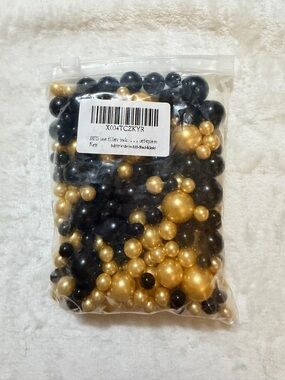 320 Pc Black and Gold Pearl Bead Mix - Assorted Round Beads
